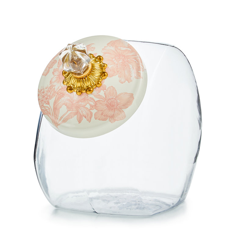 Cookie Jar With Rosy English Garden Lid, White/Pink/Clear