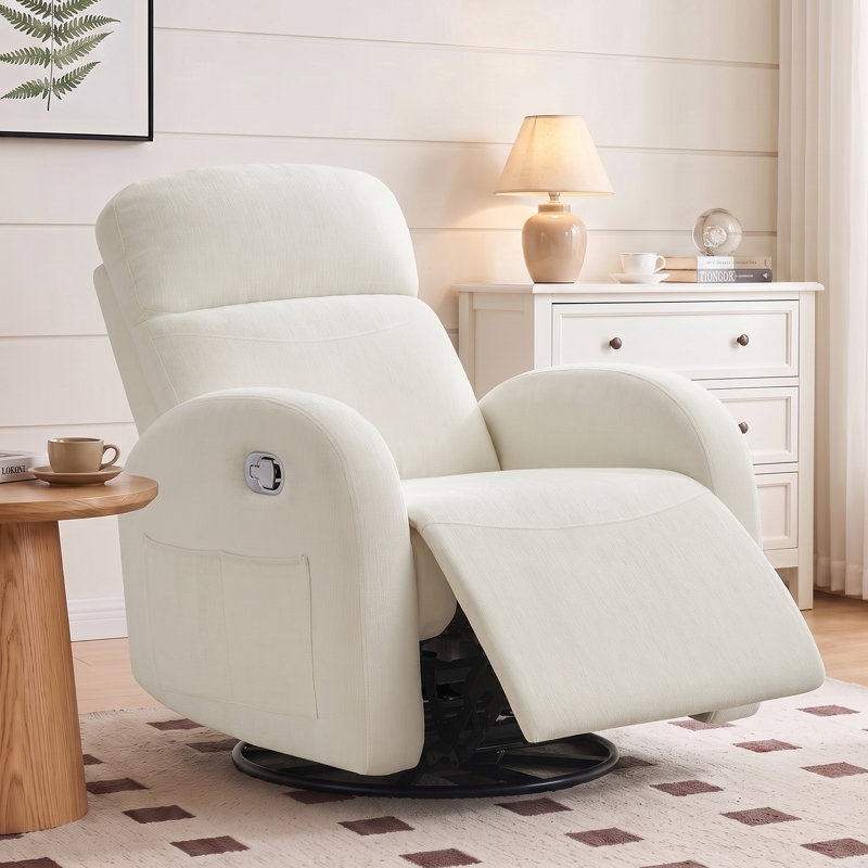 Delba 37"Modern Upholstered Manual Swivel Rocker Glider Recliner with Rounded Armrest and Double Pockets,Nursery Rocker Recliner