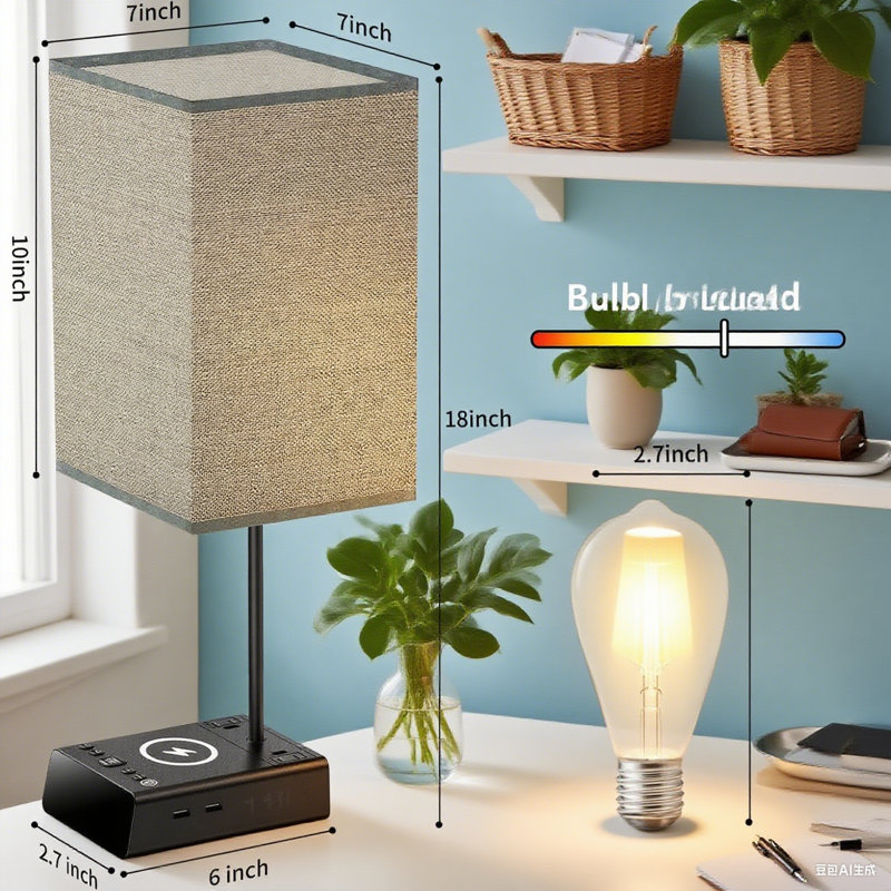 Ensemble de 2 lampes de table de recharge sans fil avec ports USB, prises CA, réveil numérique, lampes de table de chevet à contrôle tactile à intensité variable pour le salon de la chambre à coucher
