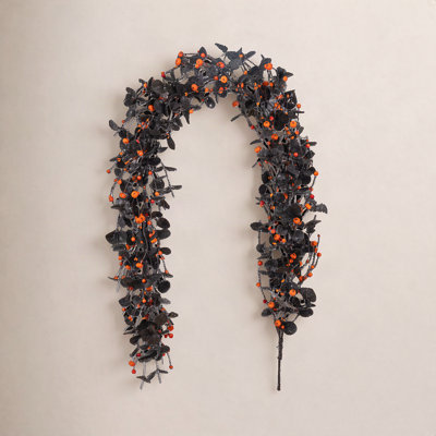 72.00"L Halloween Eucalyptus Pumpkin Bat Garland