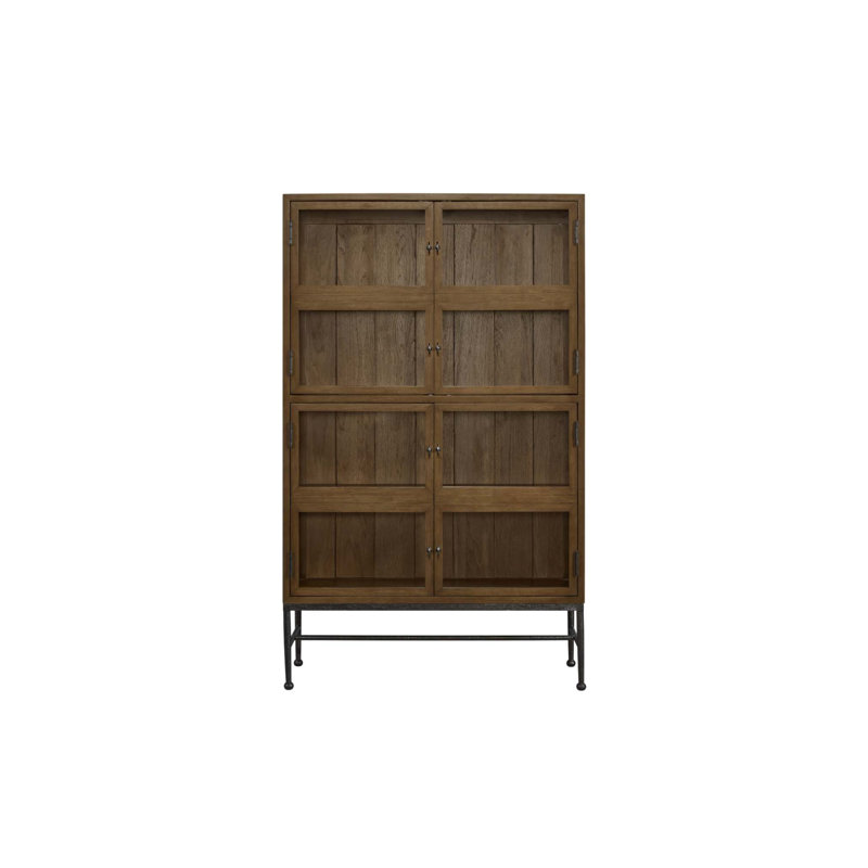 Bibliothèque élégante en placage de bois avec portes vitrées et base en métal pour des solutions de rangement et d'exposition élégantes à la maison