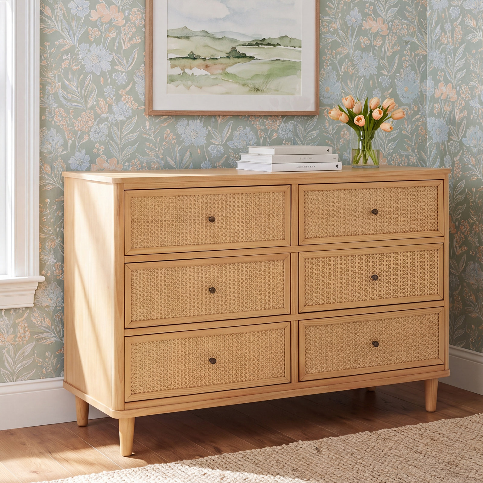 Marin 6 Drawer 19.49" W Dresser, Honey/ Honey Cane