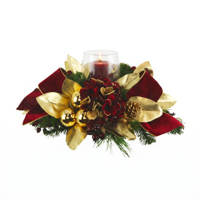 Hydrangea And Magnolia Leaf Holiday Candleholder