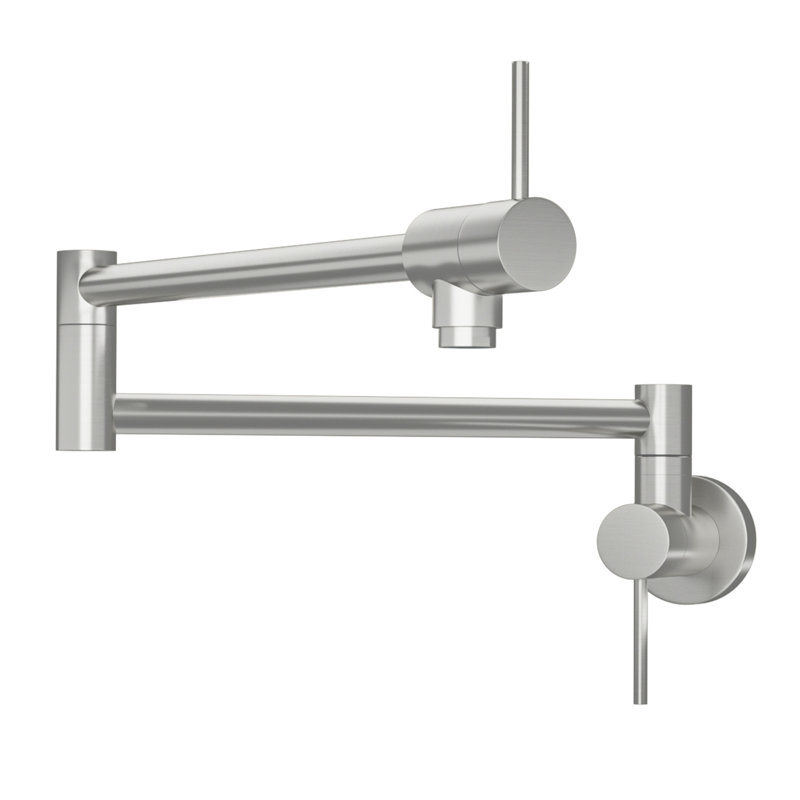 Wall Mount Pot Filler With Single Hole And Two Handles, Brushed Nickel Finish, 360 Rotatable, Foldable Spout, Solid Brass For Kitchen Filling Convenience Filler, Mount, Hole, - Handle, Rotating Swing