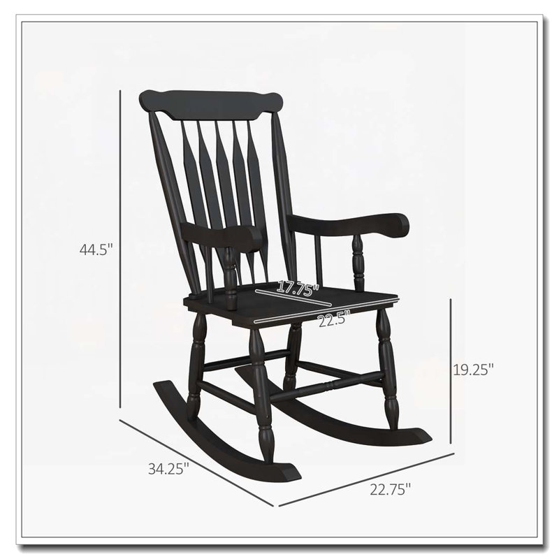 Chaise berçante d'extérieur en bois, Noir