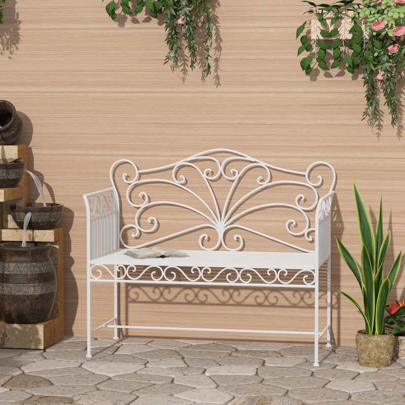Banc de jardin extérieur en métal blanc crème avec jardin en métal