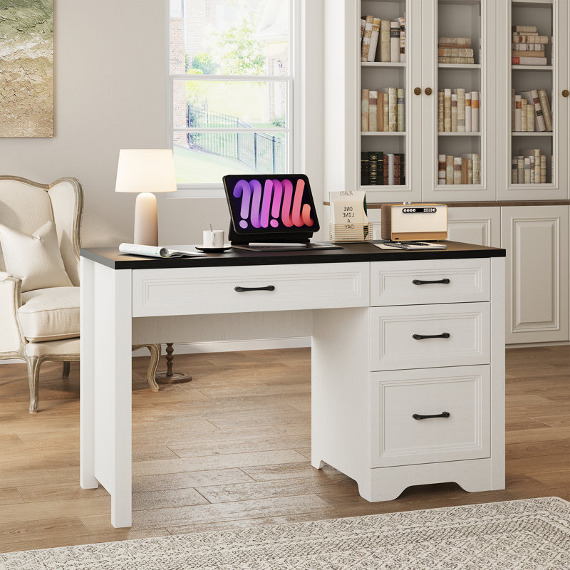 Bureau de direction avec rangement et grand tiroir pour dossiers, Noir / blanc