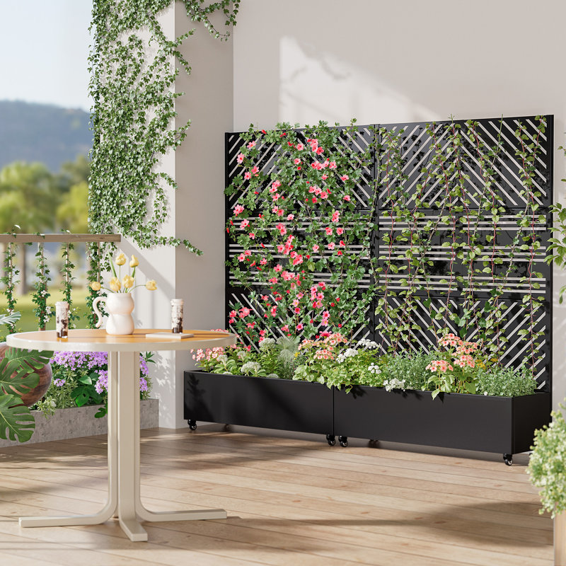 Brynn Metal Planter Box With Trellis With Wheels