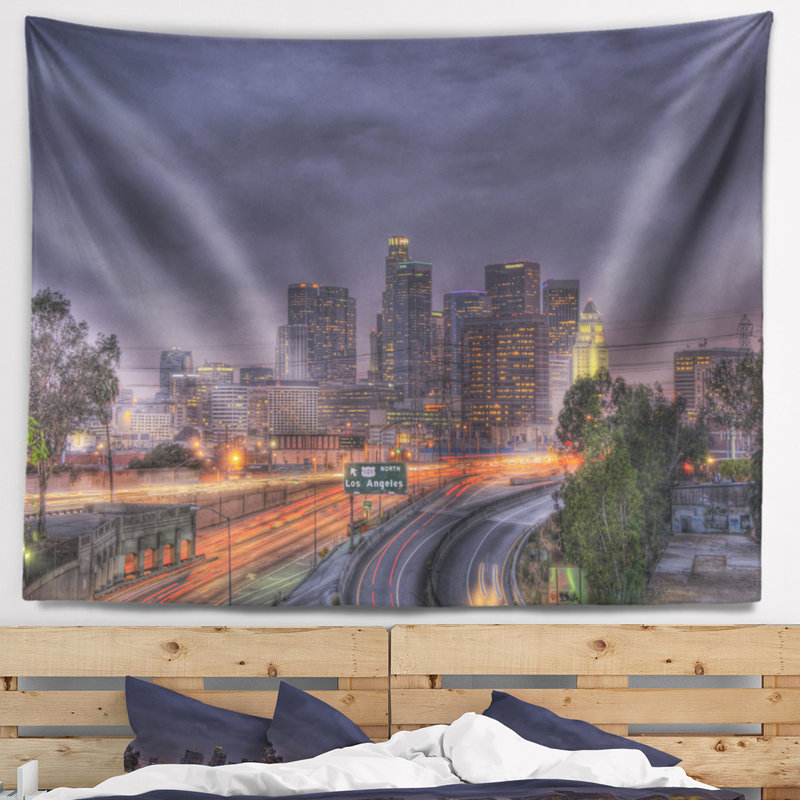 Paysage urbain tapisserie dark skyline de los angeles, H 32 po x l 39 po