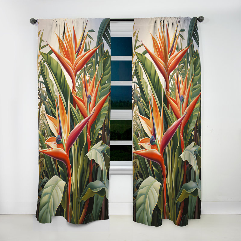 Birds of paradise tropical flowers I - Traditional Velvet Curtain - Room Darkening - 1 panel, 52" W x 95" L
