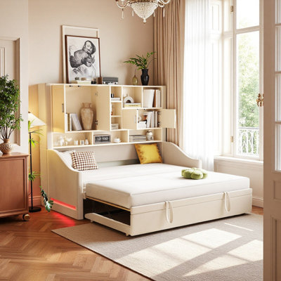 Lit de jour simple avec couchette relevable et accoudoirs à DEL