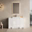 Meuble-lavabo autoportant avec lavabo en résine, portes à fermeture douce, 2 armoires de rangement, contreplaqué blanc brillant