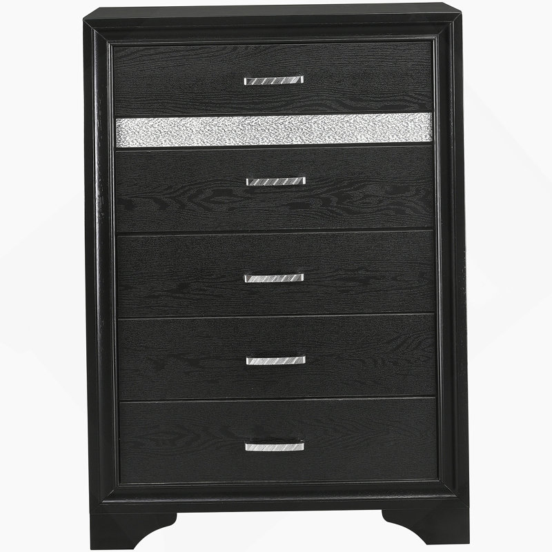 Commode de chambre noire à 6 tiroirs, Noir