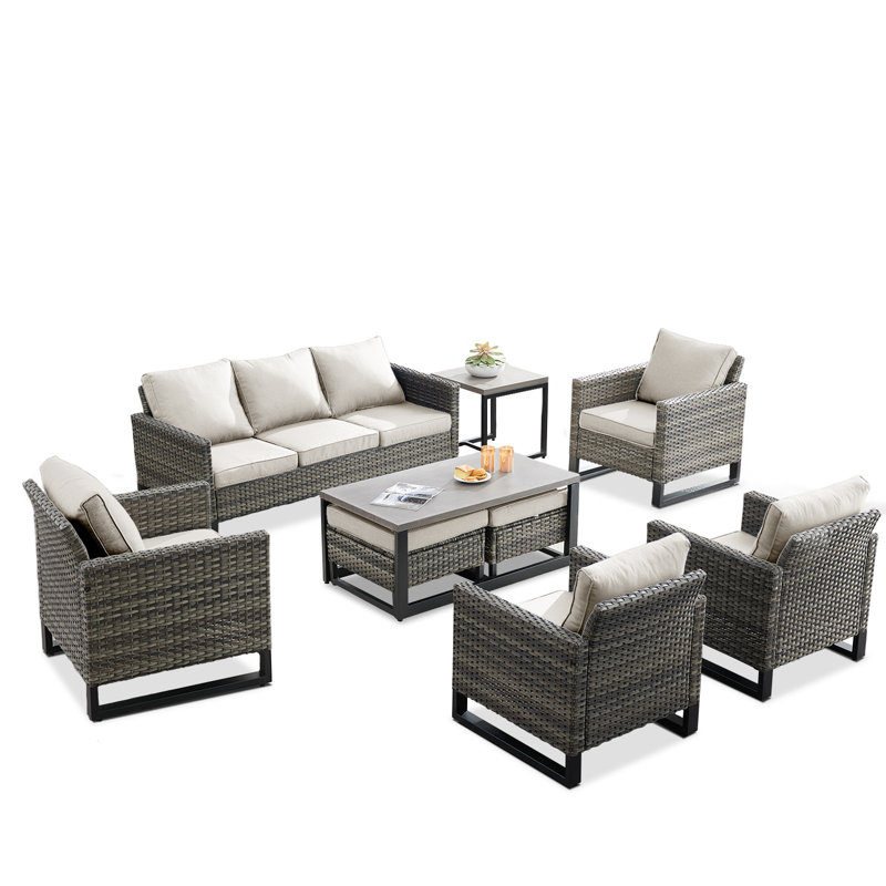 Nazime Wicker 7 - Person Patio Conversation Set with Cushions, Beige