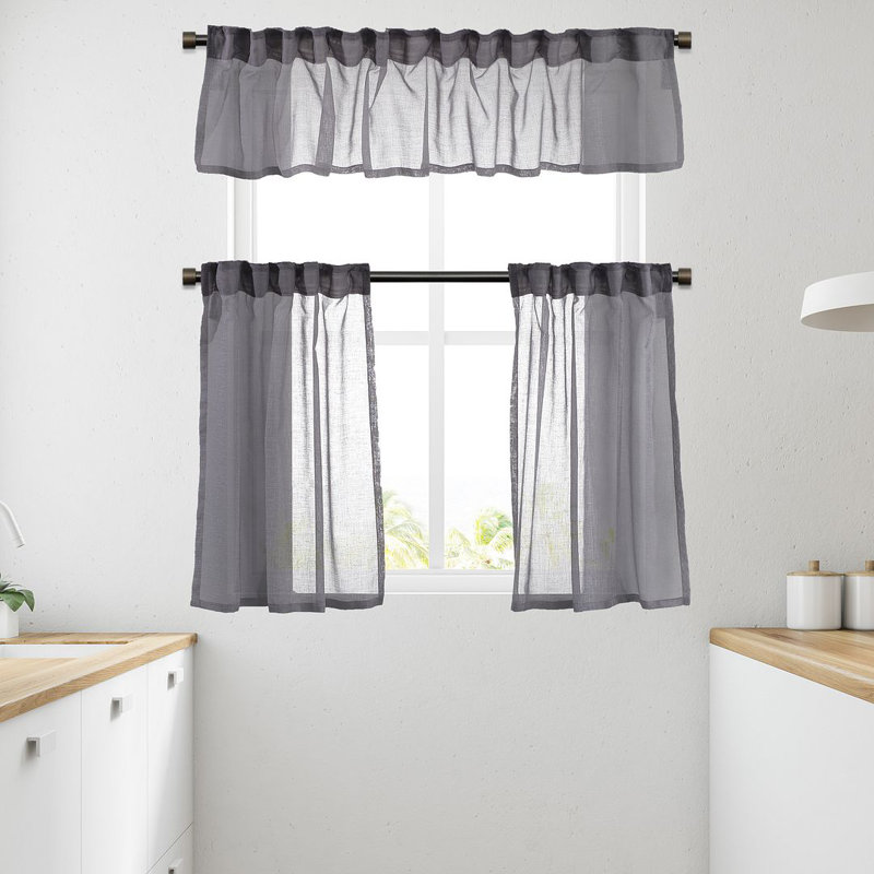Solid Colour Kitchen Curtain, 90 W x 60 D cm, Grey