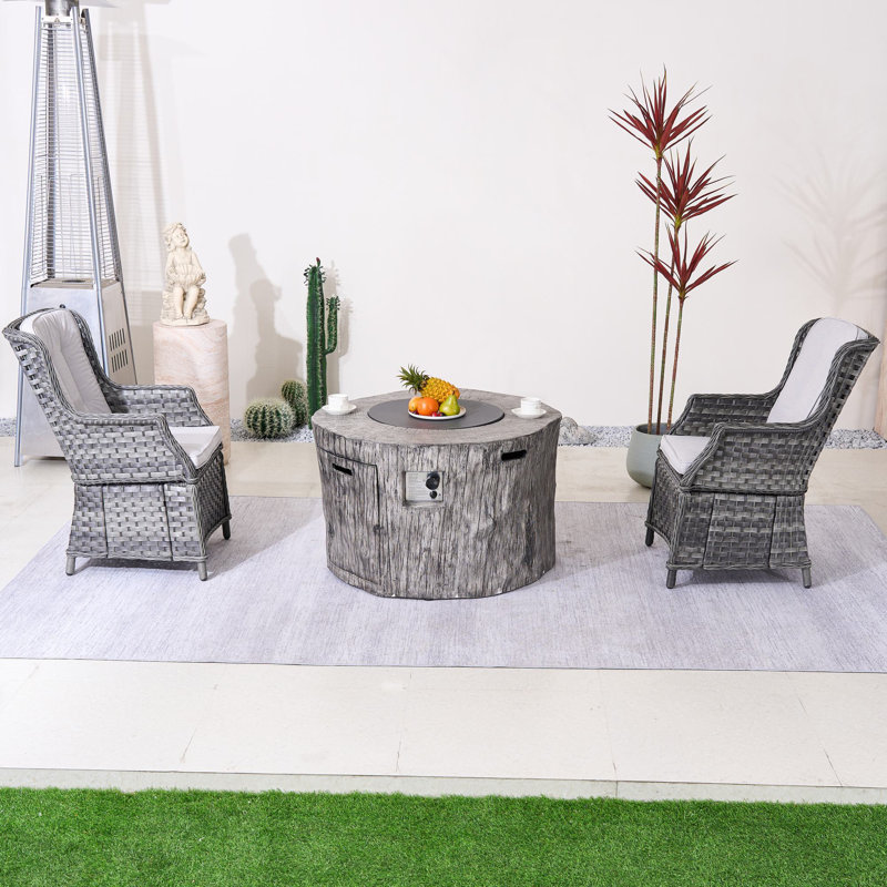 Ensemble de conversation d'extérieur 2 personnes avec foyer, Gris blanc, Gris