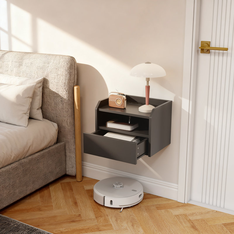 Ensemble de 2 tables de chevet flottantes avec station de charge noire, Noir