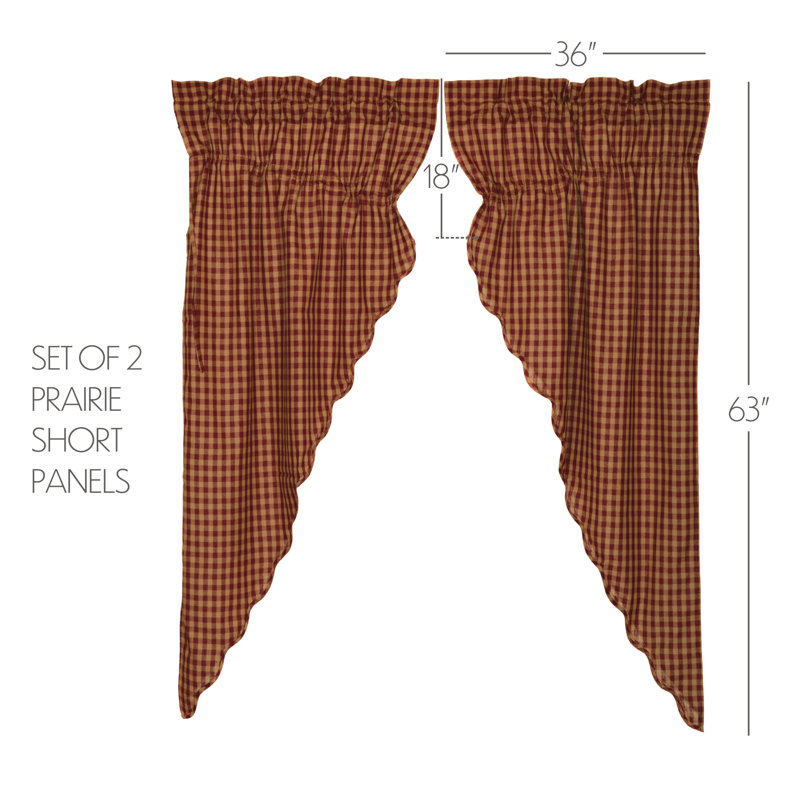 Annie Buffalo Check Cotton Plaid Rod Pocket Curtain Panels, 36" W x 63" L, Burgundy/Dark Tan