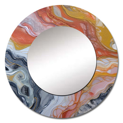 Peach Orange Aqua Symphony - Abstract Decorative Mirror, Modern Round Wall Mirror, Printed Metal Art