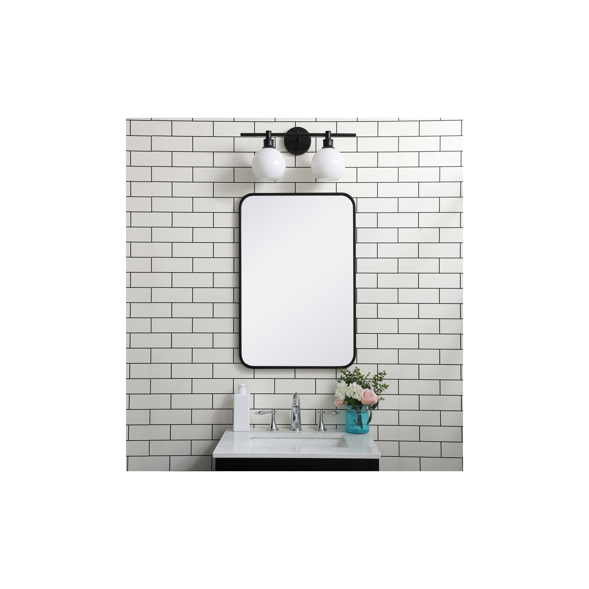 Sabine Metal Rounded Rectangle Wall Mirror, 30" x 20", Black
