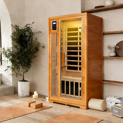 1 Person Infrared Home Sauna, wooden Canadian Hemlock Indoor Spa Sauna