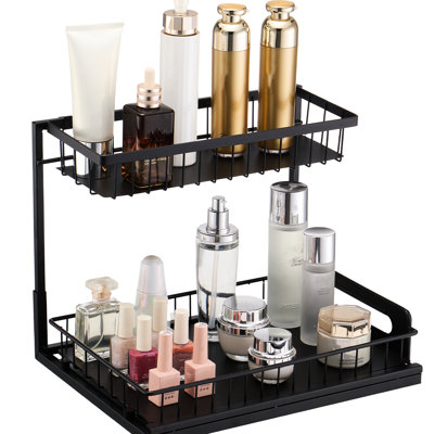 2 Pull Out Cabinet Under Sink Drawer, 10.7"W X 14.2"D, 12.5"Wx15.5"Dx13"H Size, Black Iron, Rustproof, Non-Slip, Ideal For Office And Laundry Bedroom