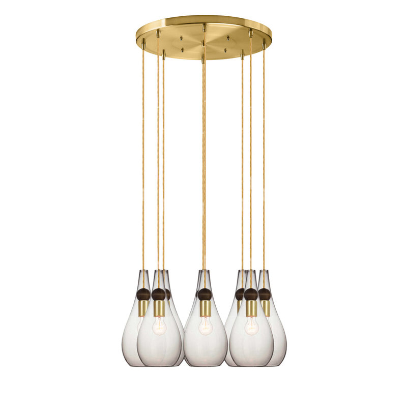 Earth 8 - Light Chandelier, Nickel Braided Cord, Clear Glass, 120" H x 16" W x 16" D