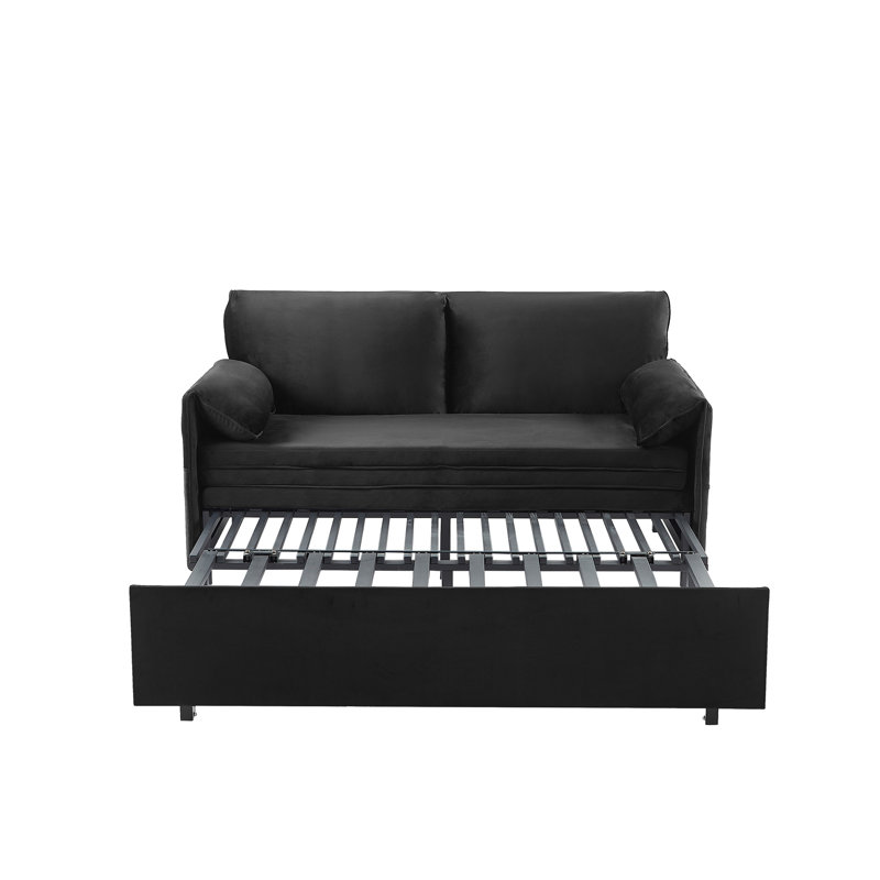 63 inch bed Variable sofa bed with double armrest ,Comfortable large bed, Black