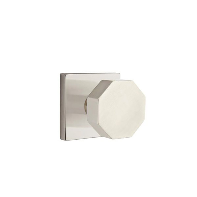 Passage Octagon Knob with Square Rose, Satin Nickel