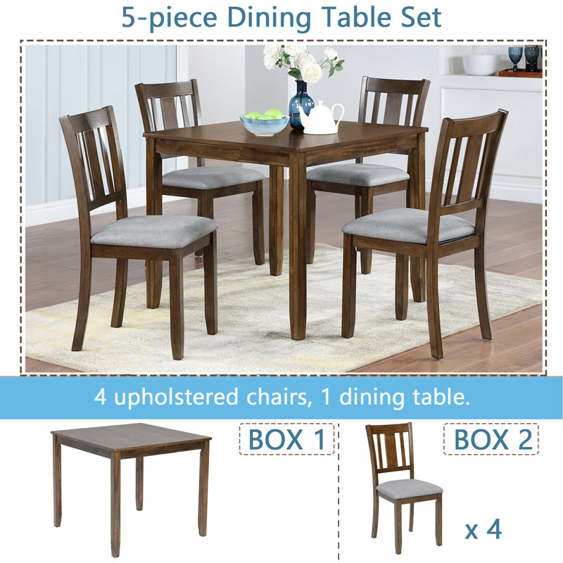 Elegant 5-Piece Wooden Dining Table Set With 4 Chairs, Dining Table Set For 4 People, Modern 4 Person Dining Table Set For Living Room, Kitchen And Dining Room