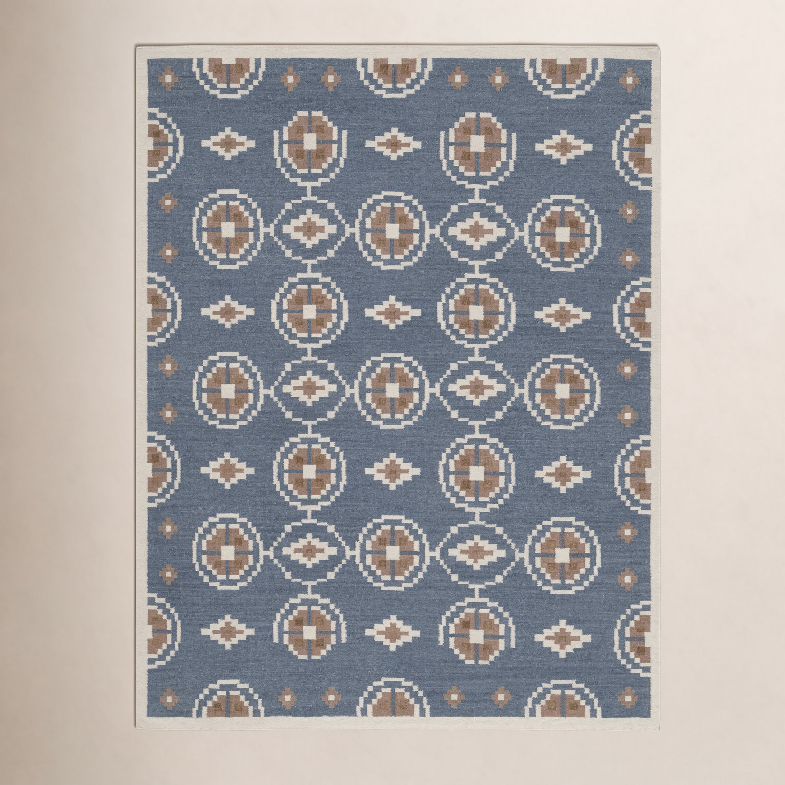Heidi Flatweave Geometric Wool Rug, Blue, 5'x8'