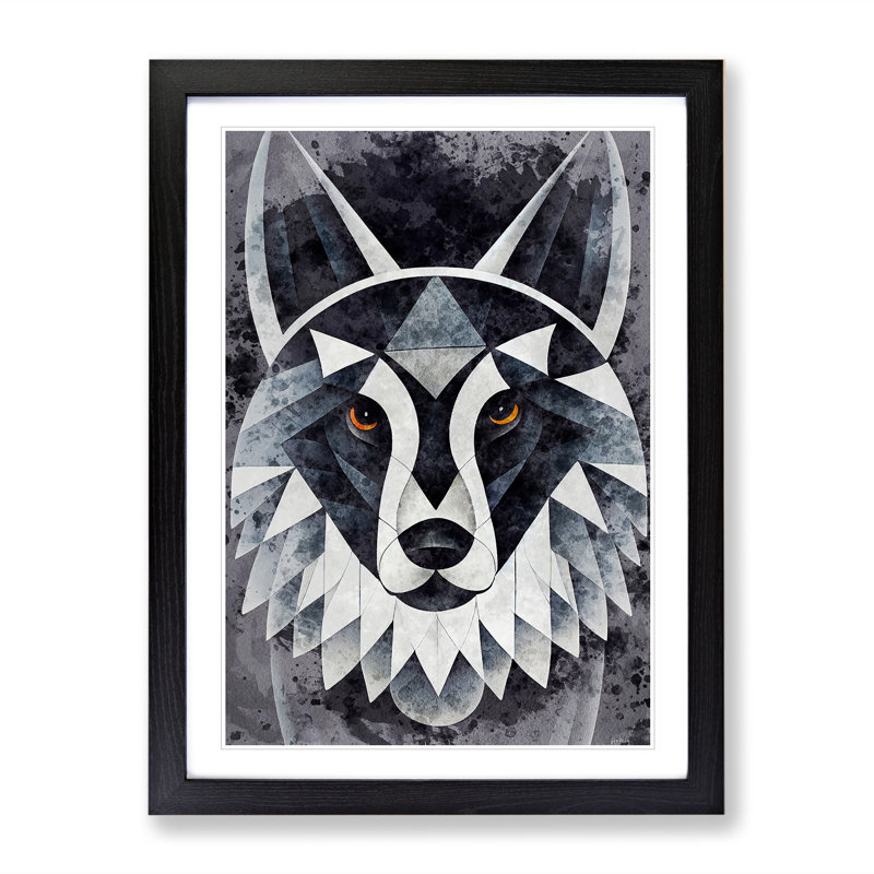 Abstract Watercolour Wolf No.2 - Single Picture Frame Print, Black Framed, 34cm H x 25cm W x 2cm D