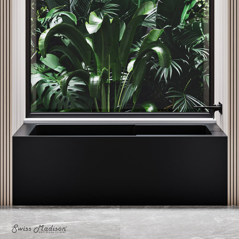 Baignoire d'angle Voltaire 54 po x 30 po avec bonde à droite et tablier, noir mat, Noir mat, Droite