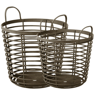  Oaka Home Storage Baskets - Set of 2 Decorative Multipurpose Bins with Handles for Throw Blankets, Laundry, Toys and Organization in Living Room, Bedroom and Bathroom