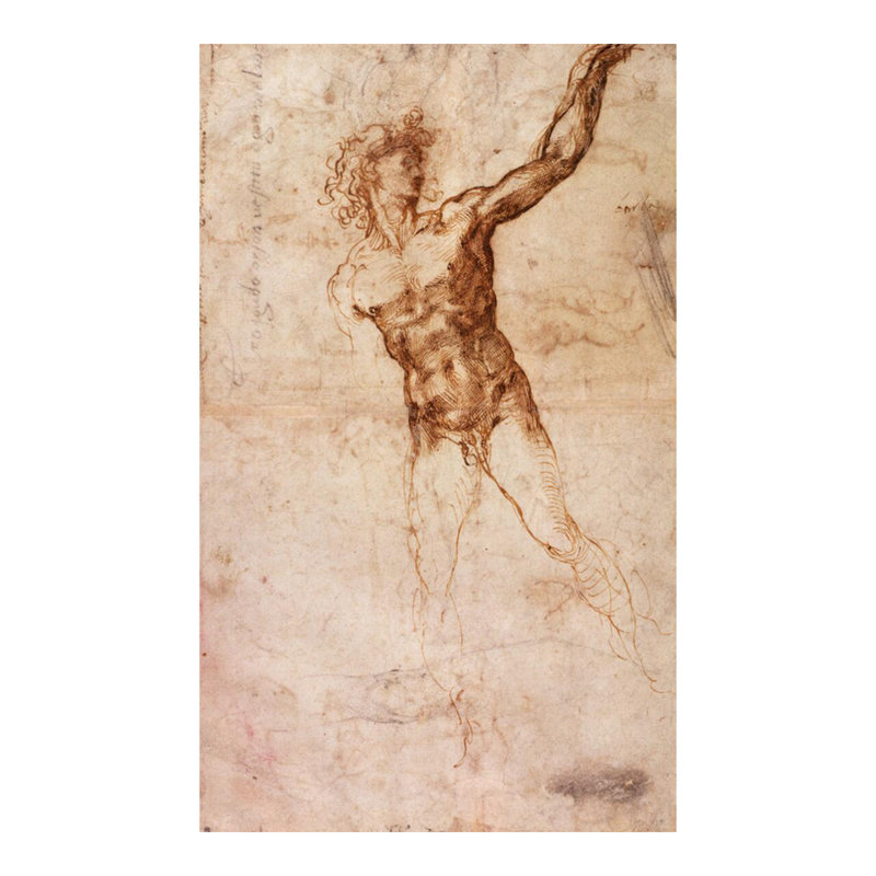 Croquis d'un homme nu (W. 4 recto) par Michelangelo Buonarroti - Estampe numérique, H 20 po x l 16 po