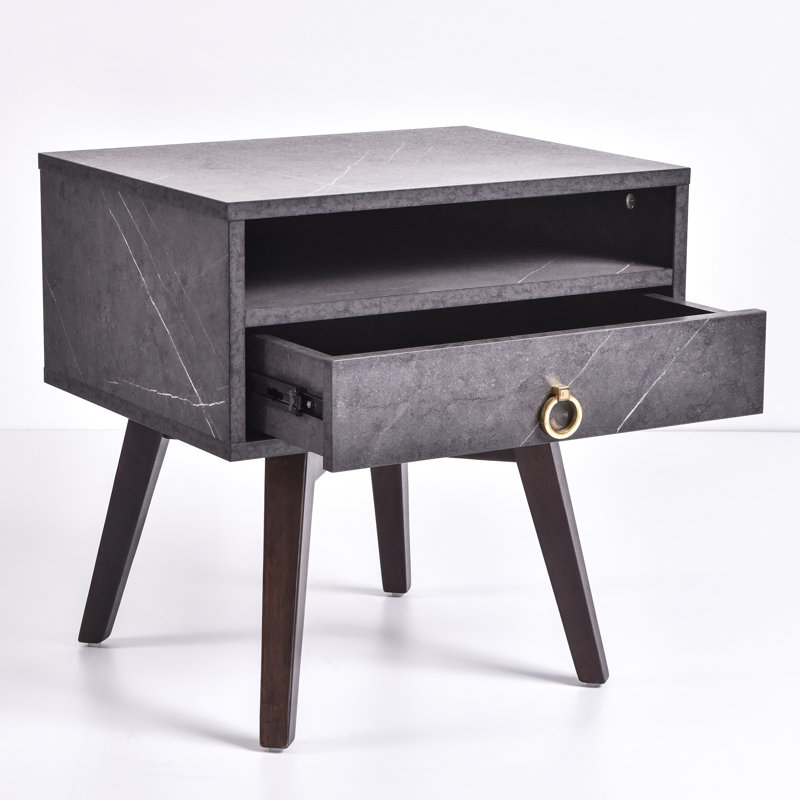 Homesley 50.2 cm W Bedside Table, Grey Stone