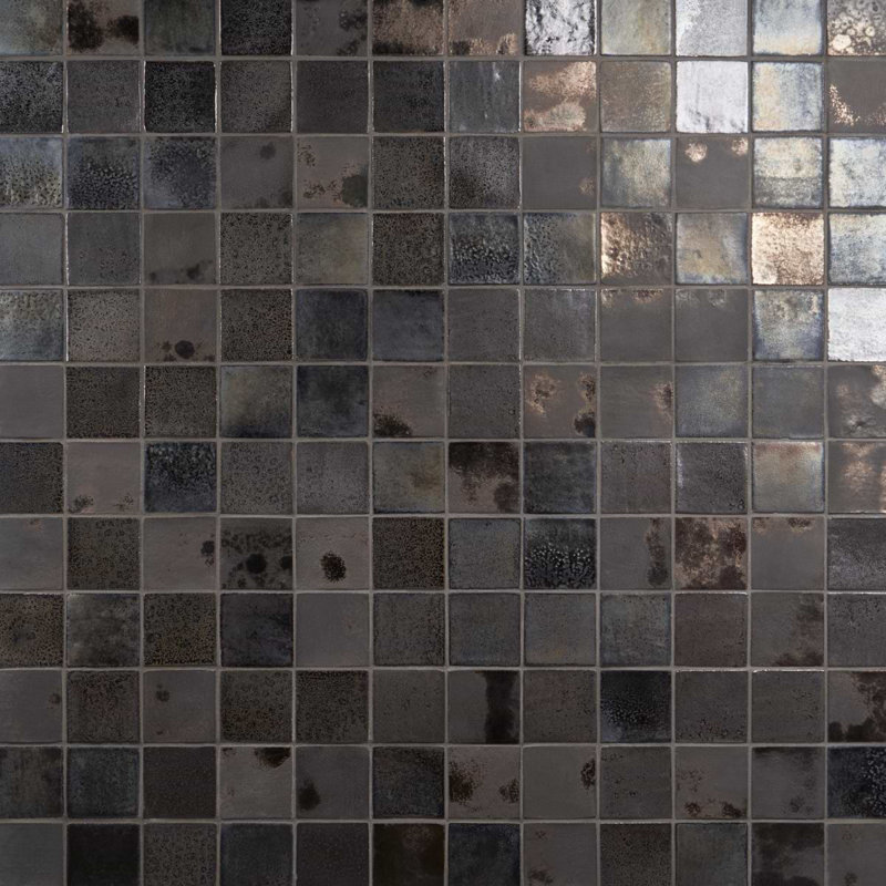 Emery 4x4 Square Handmade Crackled Glossy Terracotta Tile, Bronze / Silver