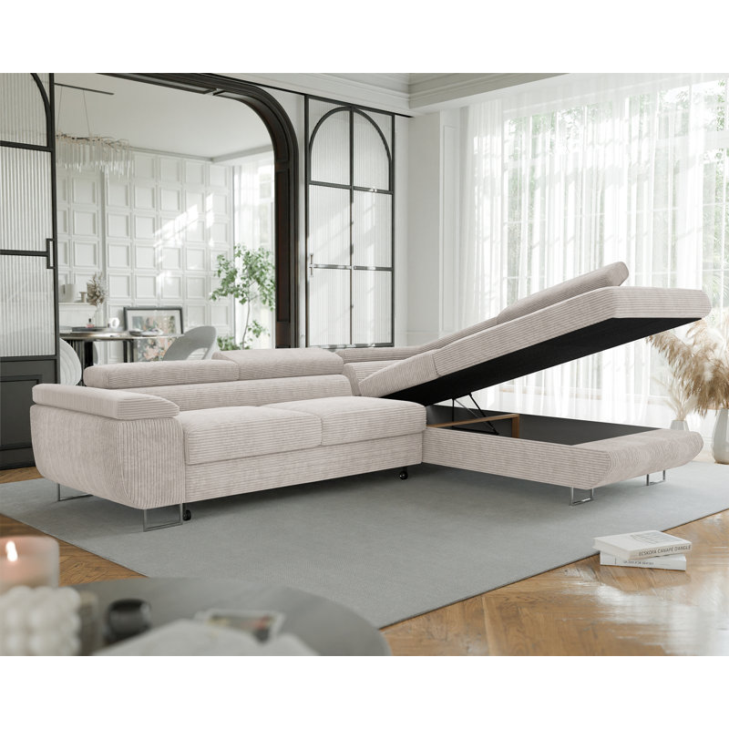 4 Seater Sofa Bed, Beige, Right Hand Facing