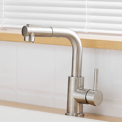 Robinet de salle de bain en nickel brossé avec douchette rétractable, pivotant sur 360 °, moderne pour douchette, rotatif, lavabo rempli de céramique