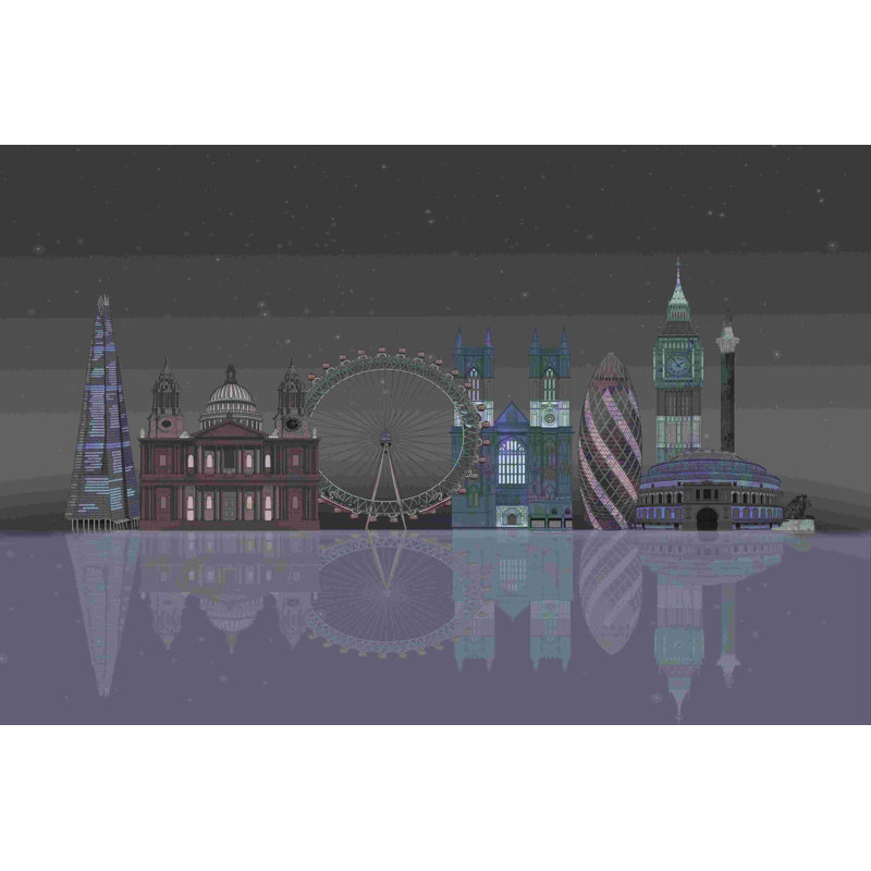 London London Skyline Night Reflections, H 8 po x l 12 po