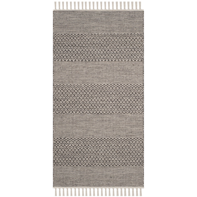Tapis rayé ivoire / anthracite en coton tissé à plat à la main Bester, Rectangle 4 pi x 6 pi