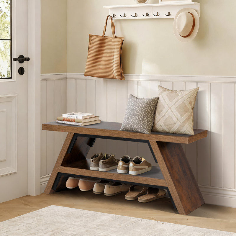 Banc de rangement pour chaussures 55 "L, H 17,72 po x l 55 po x P 11,61 po, Brun rustique
