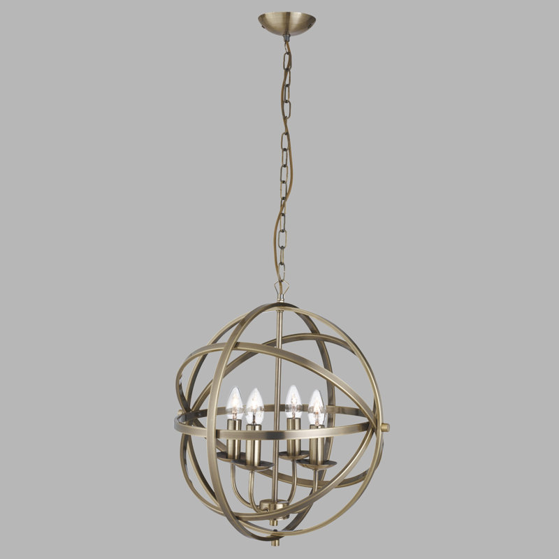 Luminaire suspendu sphère de style bonbon, Laiton antique, H 19,7 po x l 18,11 po x P 18,11 po