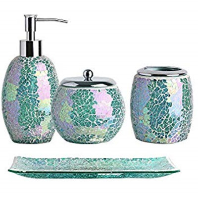 Iridescent Mosaic Glass Bathroom Accessory Set