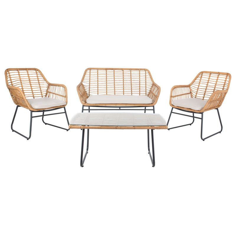 Padron Wicker 4 - Person Patio Conversation Set with Cushions, Beige