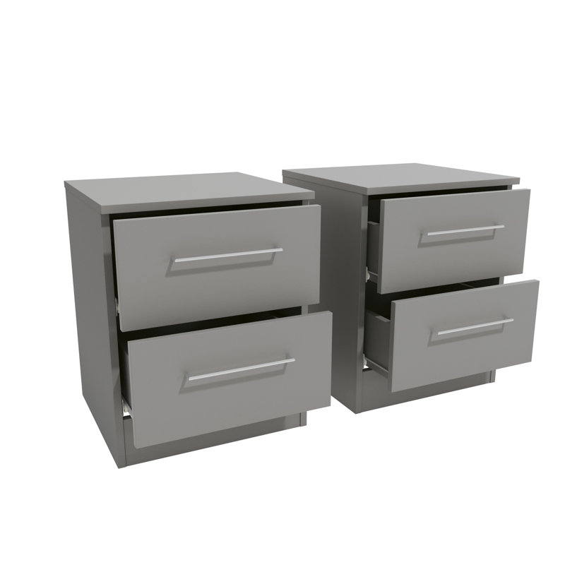 Keithrick Modern 2-Drawer Nightstand Set (2) - Bedside Tables - W15.7" Each, Gray