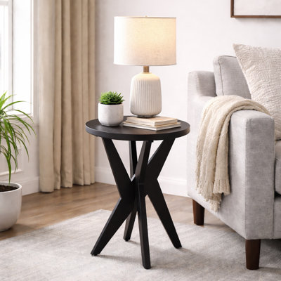 Jahey Wooden Crossed Legs Round End Table with Smooth Top and Sturdy Four-Leg Base