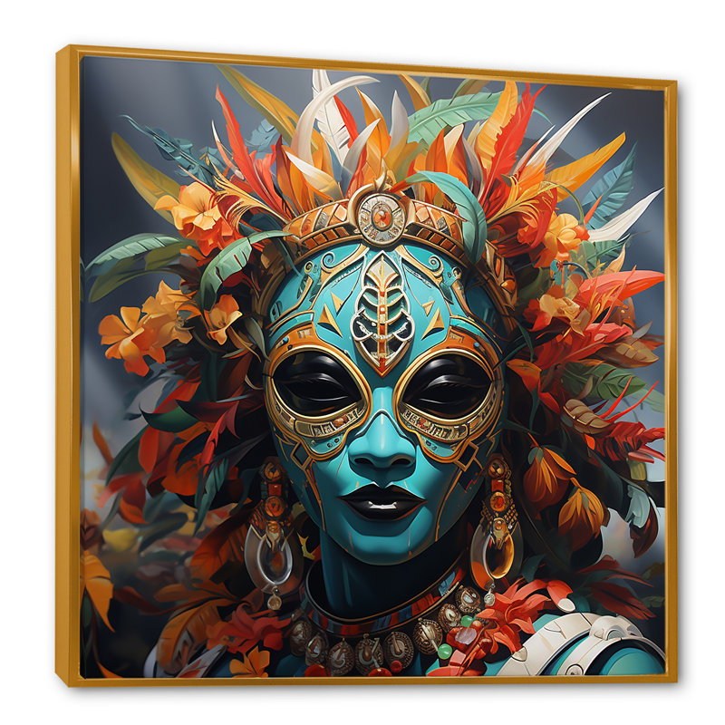 Danse des masques d'Afrique I - Masque africain, art mural, H 36 po x l 36 po x P 1,5 po, Cadre flottant doré
