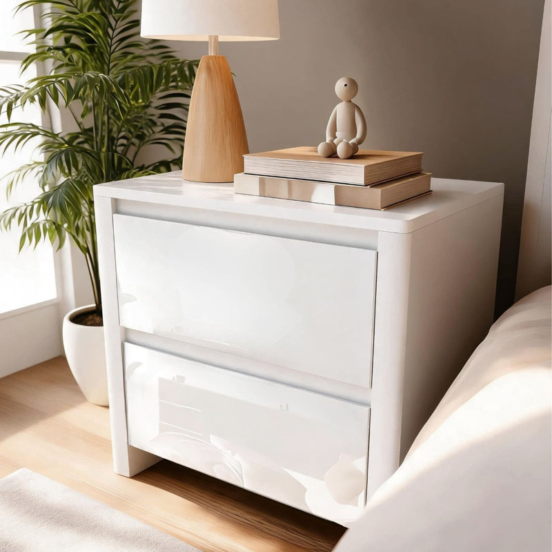 Tanah 2 Drawer High Gloss Bedside Table
