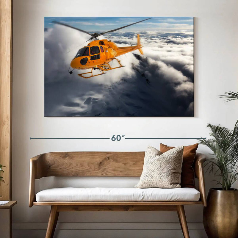 Mehar Rescue Helicopter Over Mountain, 34" H x 51" W